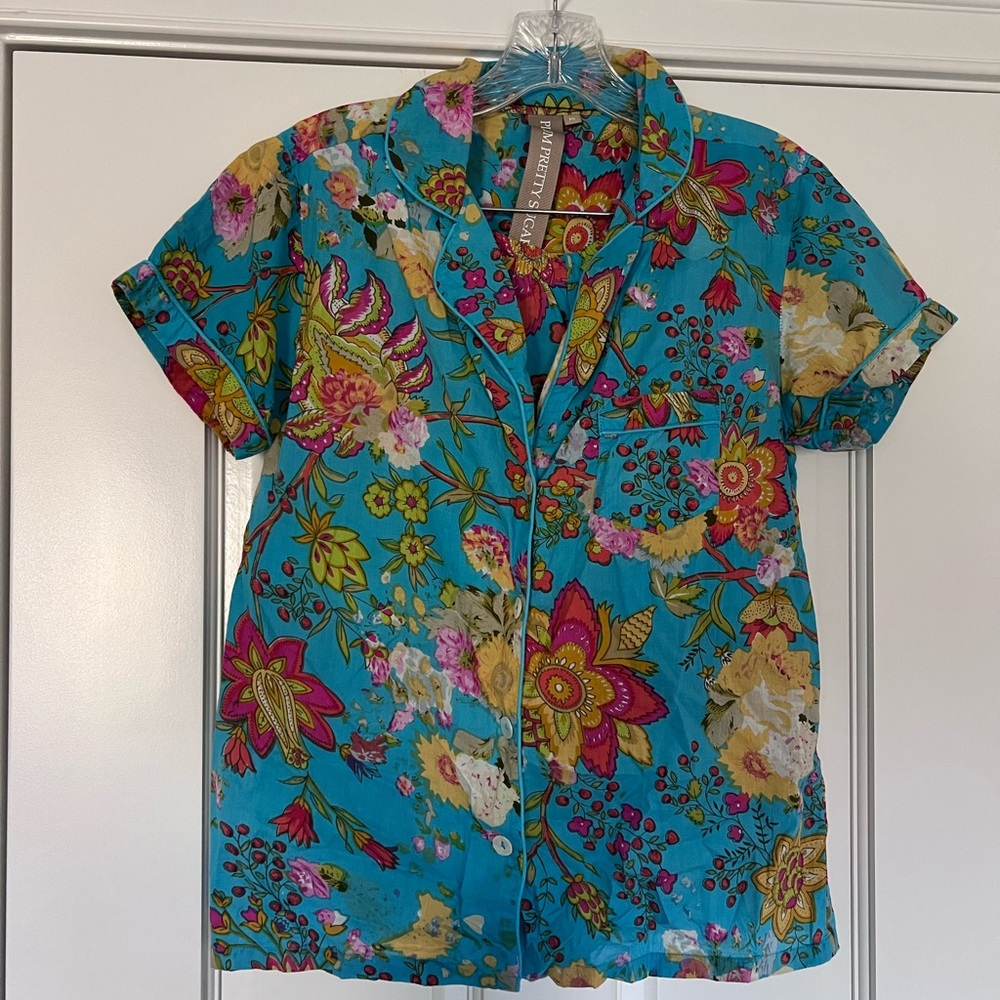 Plum Pretty Sugar Floral Shorts Pajama Set in Blue and Pink